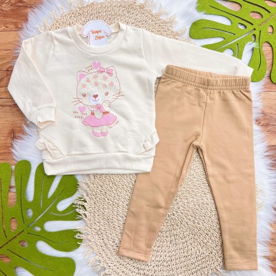  Conj. Casaco de Moletom Oncinha You Look Good e Calça Legging - Areia 